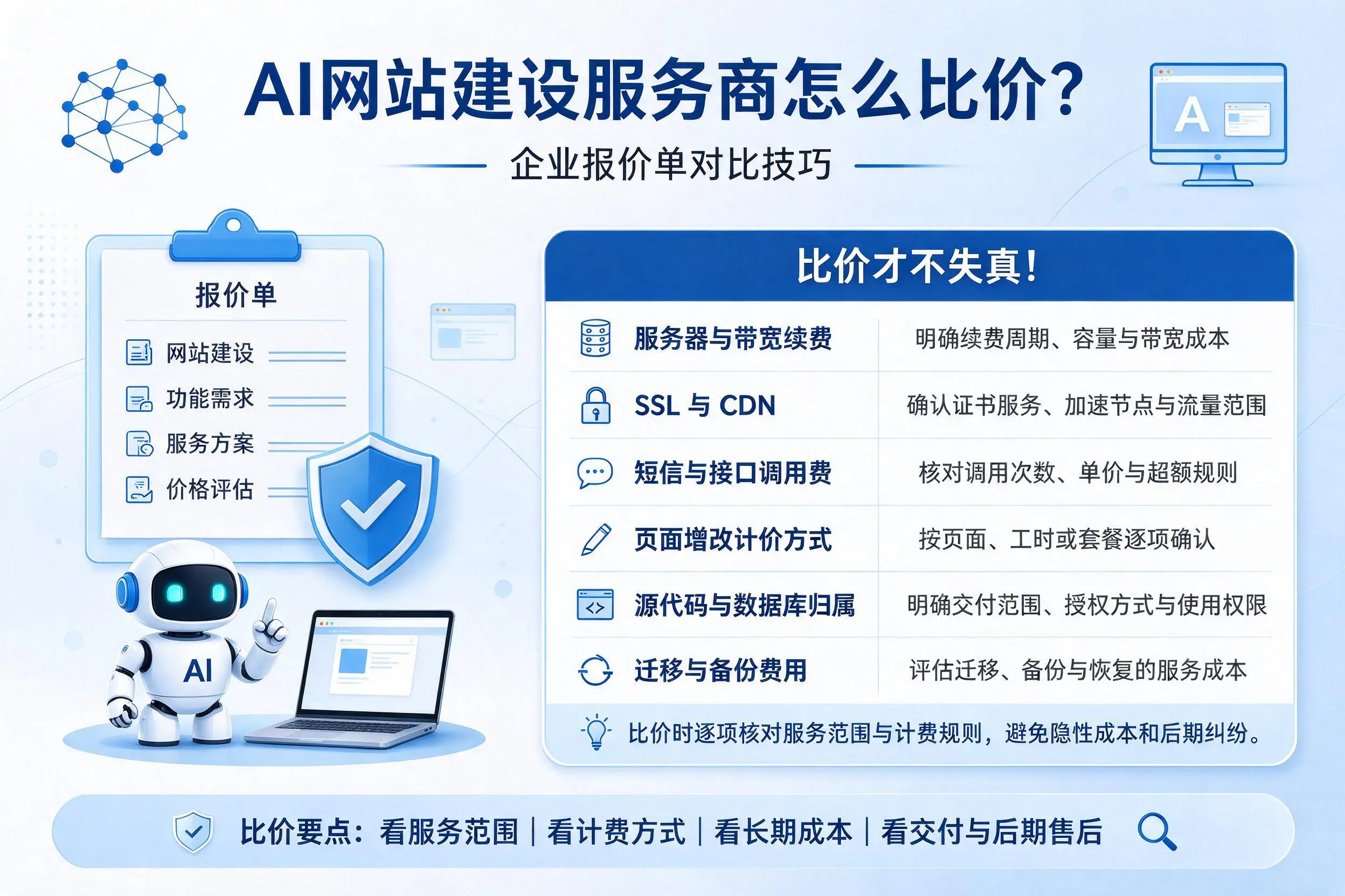 AI网站建设服务商怎么比价？江西企业报价单对比技巧