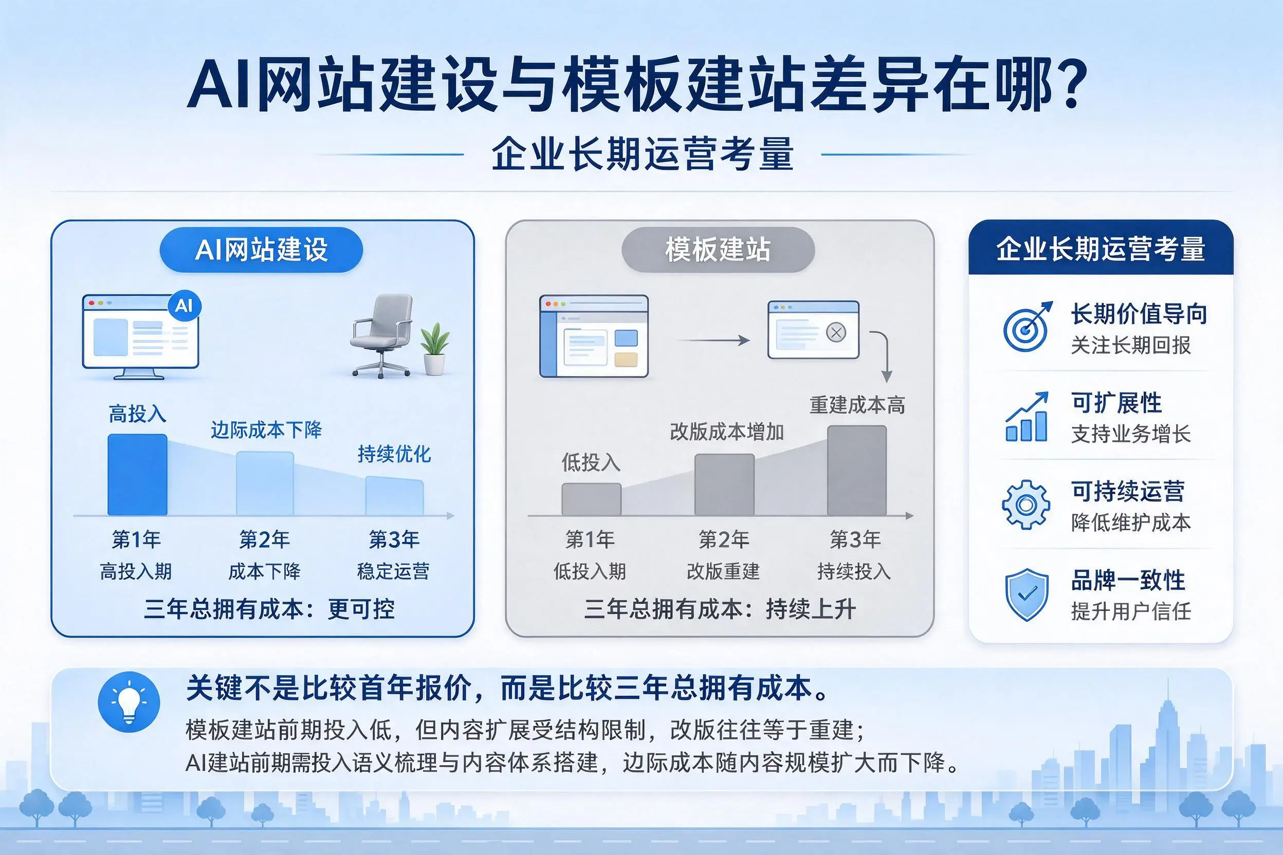 AI网站建设与模板建站差异在哪？江西企业长期运营考量